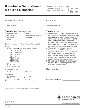 Providence Occupational Medicine Form