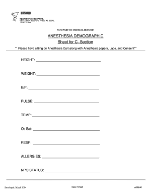 Anesthesia Demographic Sheet for C-Section