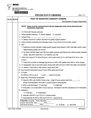 Post Op Bariatric Surgery Orders