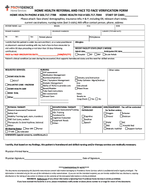 Home Health Referral and Face to Face Verification Form