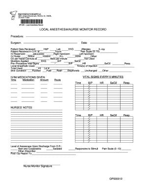 Local Anesthesia Record