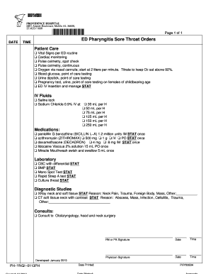 Pharyngitis Sore Throat Orders Form