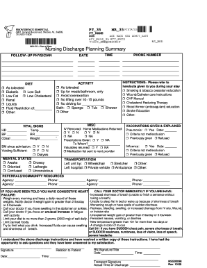 Nursing Discharge Planning Summary