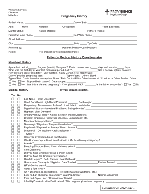 Midwifery Pregnancy History Form