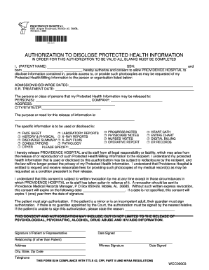 Providence Hospital HIPAA Authorization Form
