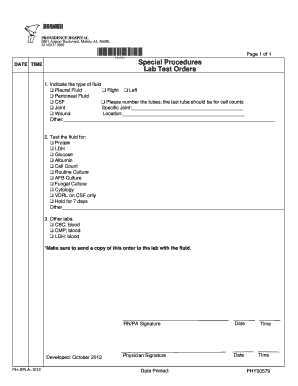 Providence Hospital Lab Test Orders Form