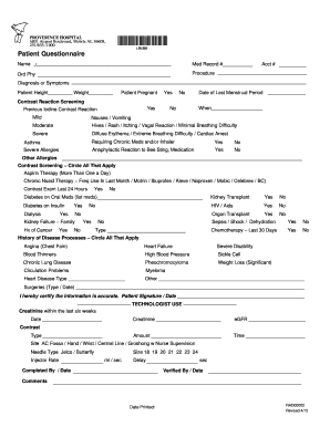 Providence Hospital Patient Questionnaire