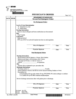 Physician Orders for Myelogram Procedure