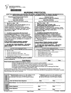 Nursing Protocol for Pneumococcal and Influenza Vaccines