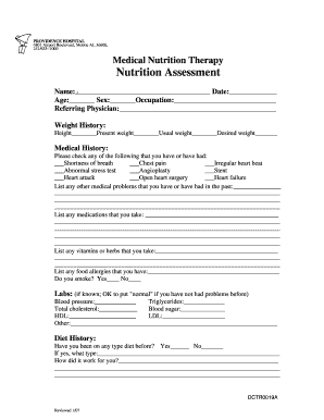 Providence Hospital Nutrition Assessment Form