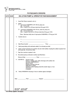 Physician's Orders for Pain Pump