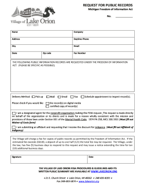 Michigan Freedom of Information Act Request Form