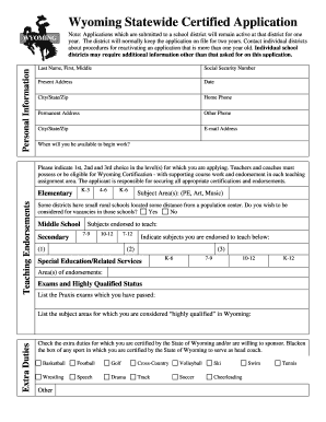 Wyoming Statewide Certified Application