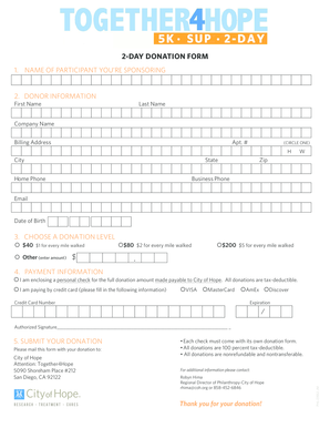 City of Hope Donation Form