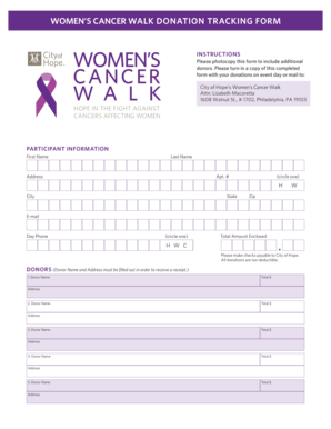 Women's Cancer Walk Donation Tracking Form