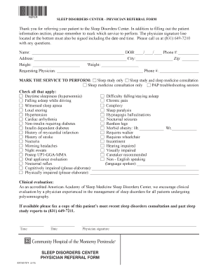 Sleep Disorders Center Physician Referral Form