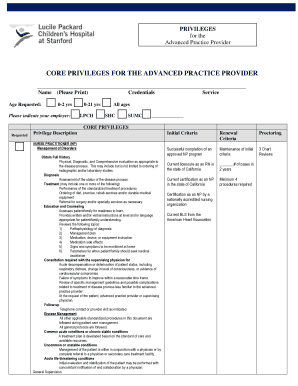 Advanced Practice Provider Privileges Form