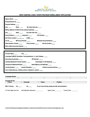 Fillable Online allkids WEST CENTRAL EARLY STEPS PROVIDER ENROLLMENT ...