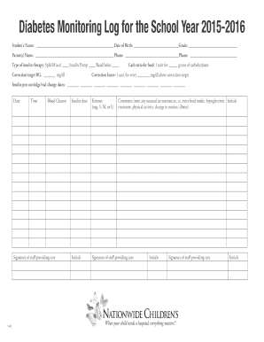 Diabetes Monitoring Log