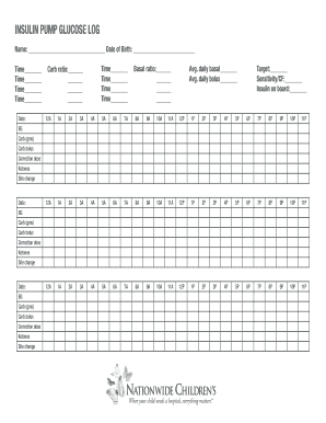 Insulin Pump Glucose Log