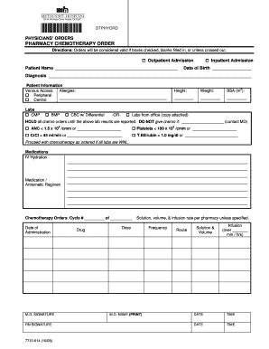Pharmacy Chemotherapy Order Form