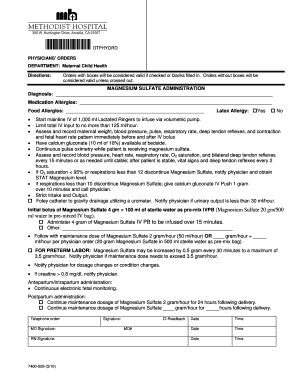 Physicians' Orders for Magnesium Sulfate Administration