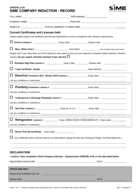 Sime Company Induction Form