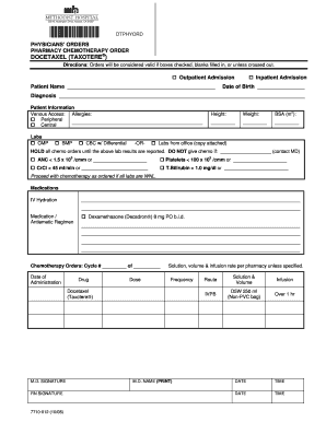 Pharmacy Chemotherapy Order for Docetaxel