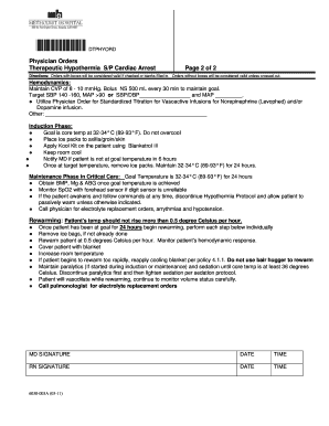 Physician Orders for Therapeutic Hypothermia