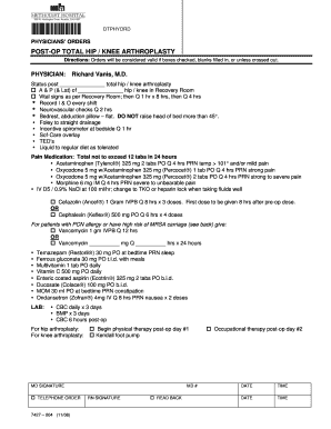 Physicians' Orders for Post-Op Hip/Knee Arthroplasty