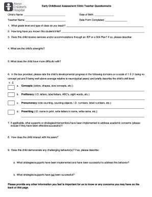 Early Childhood Assessment Teacher Questionnaire