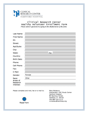 Healthy Volunteer Enrollment Form