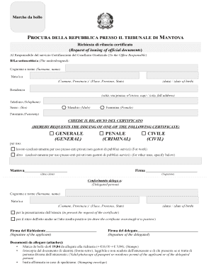 Richiesta di rilascio certificato