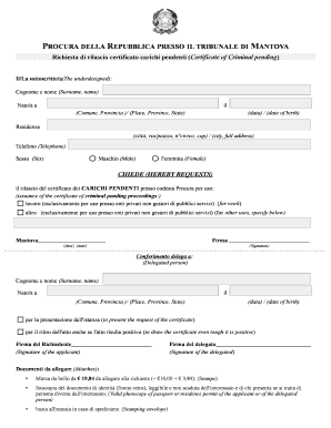 Richiesta di rilascio certificato carichi pendenti