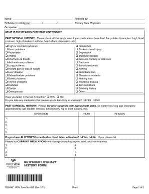 Outpatient Therapy History Form