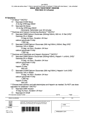 Pediatric Neonatal IV Infusion Orders