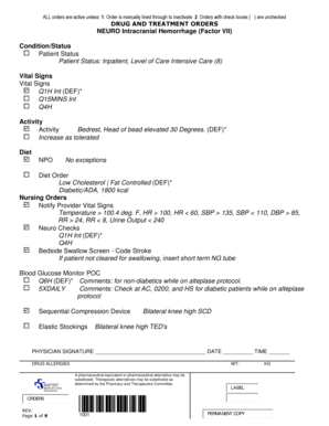 Neuro Intracranial Hemorrhage Treatment Orders