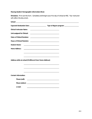 Nursing Student Demographic Information Sheet