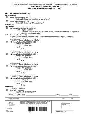 Pediatric Total Parenteral Nutrition Order Form