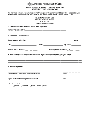 Advocate Accountable Care Authorized Representative Designation