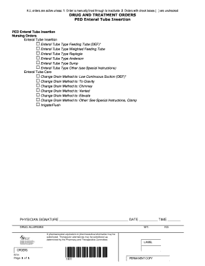Pediatric Enteral Tube Insertion Order Form