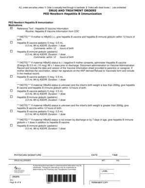 PED Newborn Hepatitis B Immunization Order Form