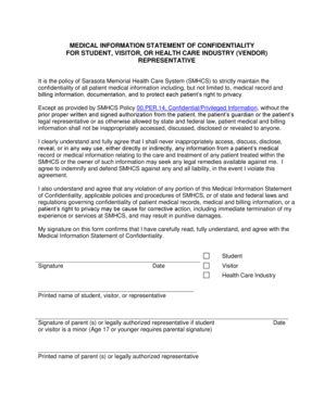 MEDICAL INFORMATION STATEMENT OF CONFIDENTIALITY FOR