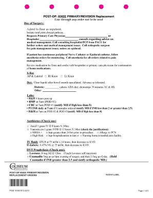 Post-Op Knee Replacement Orders