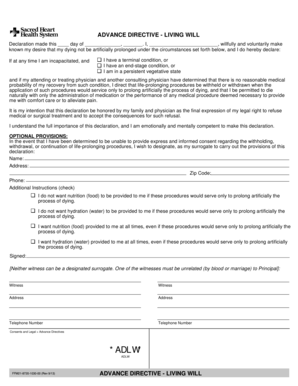 ADVANCE DIRECTIVE - LIVING WILL - Sacred Heart Hospital