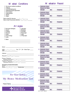 Medical Conditions Medication Record
