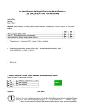CME Evaluation Form for Physicians