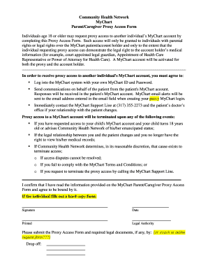MyChart Parent/Caregiver Proxy Access Form