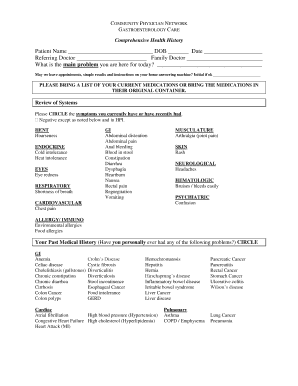 Gastroenterology Patient Health History Form