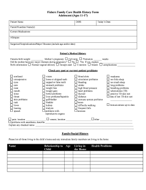 Adolescent Health History Form